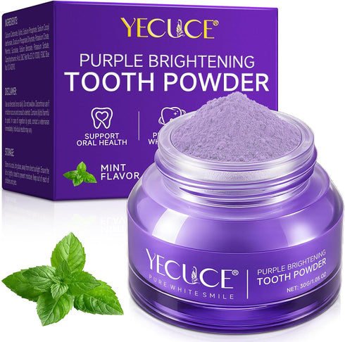 2Pack Teeth Whitening Powder, Purple Teeth Whitening Powder, Toothpaste Power, Keep Breath Fresh, Mint Flavor