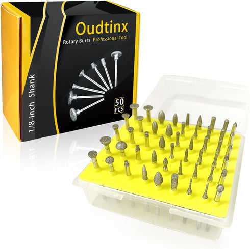 50-Piece 1/8-Inch Shank Diamond Coated Rotary Burrs Set for Dremel Tools, Diamond Burr Set for Jewelry, Glass, Stone,