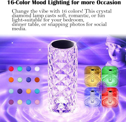 Generic 16 (2pcs,Large) Colors Rose Rays Crystal Diamond Table Lamp, RGB Color Changing Lamp with Touch & Remote, USB