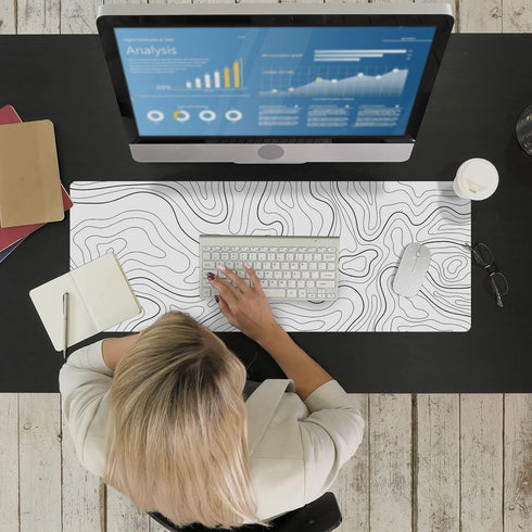 Large Ovenbird Gaming Mouse Pad, Minimalist Topographic Map Desk Mat, Extended XL with Anti-Slip Base, 31.5 x 11.8 in,