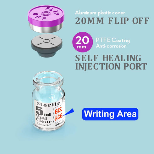 Sterile Empty Vials with Self Healing Injection Port and Flip Off Aluminum Cap, Sterile Package (5ml, 10)