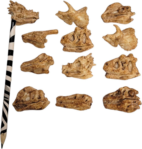 Dinosaur Heads Fossil Pencil Tops - 48 Pack Rubber Dino Toppers for Party Favors, Classroom Incentives Back to School