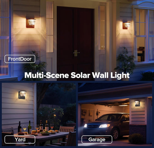 2 Pack 3 Solar Wall Lights Outdoor Waterproof, Metal Wall Lights + USB-C Powerd, Dusk to Dawn Solar Porch Lights