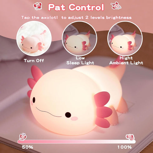 Light,Dimmable FAMIDUO Axolotl Lamp,Cute Axolotl Night Silicone Animal Nursery Night Light,Adorable Rechargeable