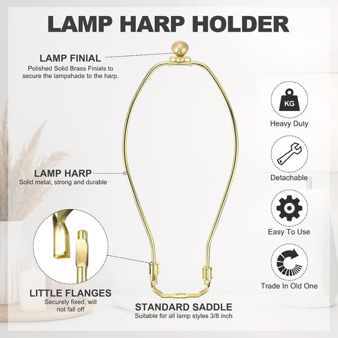 10 Inch 17.5mm 2 Set PATIKIL Lamp Harp Kit with Solid Brass Ball Finial, Heavy Duty Bracket with Standard Saddle