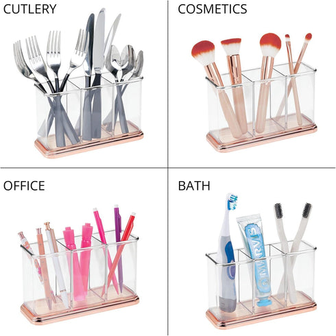 mDesign Plastic Organizer Cup Holder - Divided Storage Organizer for Desks, 3 Sections for Pens, Pencils, Markers,