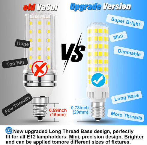 E12 Bulb 100W Dimmable, 6000K, 10W 1000 T6 E12 Bulbs 6 Pack TAIYALOO LED Candelabra Equivalent, Daylight White Lumens
