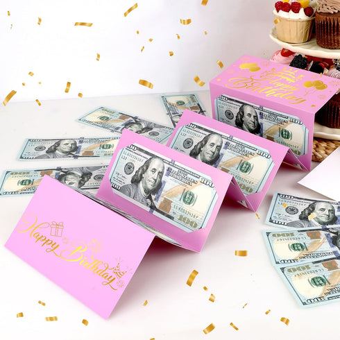 Birthday Money Envelope for Cash Gifts, Surprise Cash Gift Card Money Holder for Women Man, Pink Birthday Card Envelope