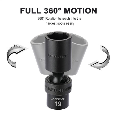 10 3/8" Set, 6 Metric,10-19mm CASOMAN PCS Drive Deep Standard Universal Impact Socket Point, CR-MO