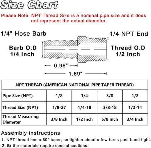 KOOTANS 4pcs Brass Quick Coupler Air Hose Fittings, 1/4" Hose Barb to 1/4 NPT Male Thread, M Type Adapter Connector