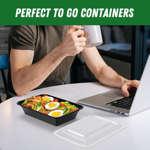 50 Pack (100-Piece) 32 oz Meal Prep Containers, Reusable with Lids, Sturdy Leakproof & Food Safe, Microwave &