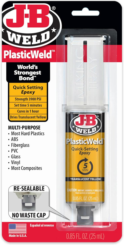 J-B Weld 50132 PlasticWeld Quick-Setting Epoxy Syringe, Translucent Yellow, 25 ml