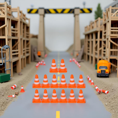 JJLFresheners 14 Pcs Miniature Road Cone Orange Mini Traffic Cones Plastic Sign Road Cone Toy Roadblock Cone Sign Model