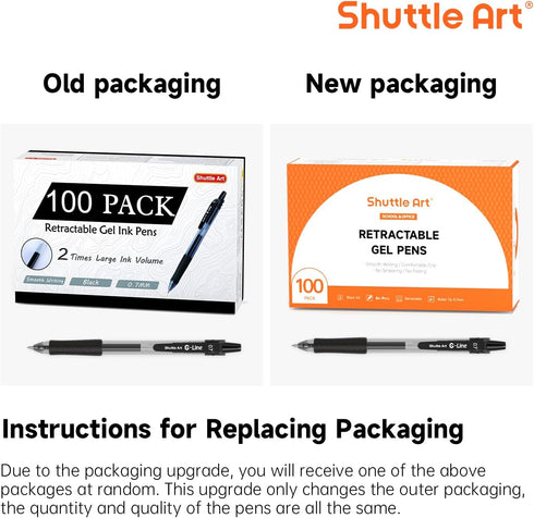 Shuttle Art Black Gel Pens, 100 Pack Retractable Medium Point Rollerball Gel Ink Pens for Office School