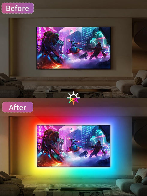 TV LED Lights, 13.1ft RGB Color Changing Light Strip for 45-65 Inch TV with Remote & Music Sync Control