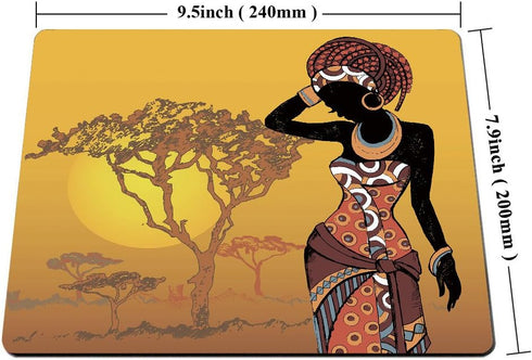 Smooffly African Woman Mouse Pad, Sunset Tree Rectangle Non-Slip Rubber Gaming Mouse Pad, 240MM X 200MM X 3MM