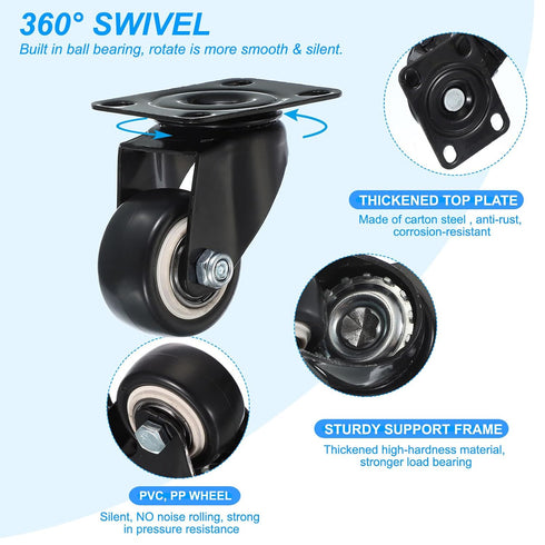 1.5" 4 Pack 396Lbs 360 PATIKIL Swivel Caster Wheels, Silent Plate Casters Load Capacity with Mounting Tools