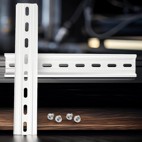 2 Pieces DIN Rail Slotted Aluminum, 8" Long x 35mm Wide with 4 #10 Stainless Steel Screws for Mounting