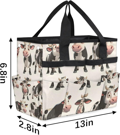 10 Milk Cow Garden Tool Bag, Heavy Duty Garden Tote Bag Organizer with Pockets Gardening Gift for Women and Men