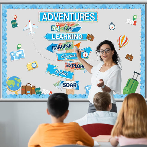 Travel The Map Bulletin Board Cutouts, Let The Adventure Begin, Motivational Sign for Kids, Blue Classroom Decor