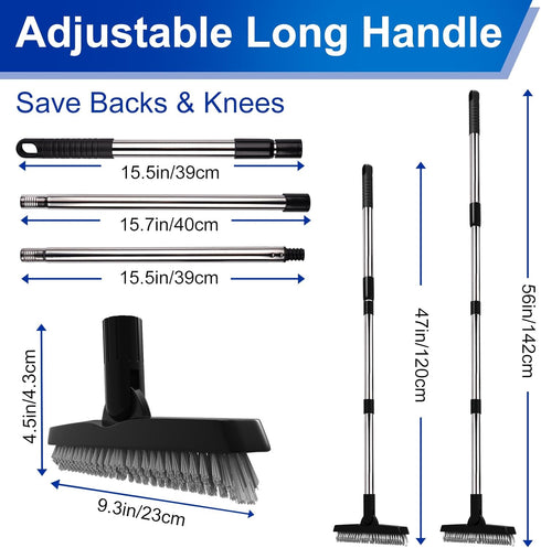 Areas-56 inch BITOPE Grout Brush Cleaner with Adjustable Long Handle Swivel V-Shaped Stiff Bristles Scrubber