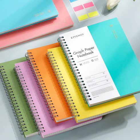 EMSHOI College Ruled Spiral Notebook, 4 Pack, 5.7" x 8.22", 640 Pages, Plastic Hardcover, Orange, Green, Pink, LightBlue