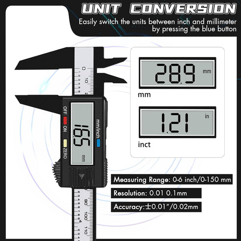 Electronic Digital Calipers, LCD Measuring Tool with Inch and Millimeter Conversion, Suitable for DIY/Jewelry