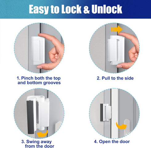 2Pack 800lbs Door Reinforcement Lock Withstands of Force - White Extra Proof Door Lock for Kids Safety Drilling