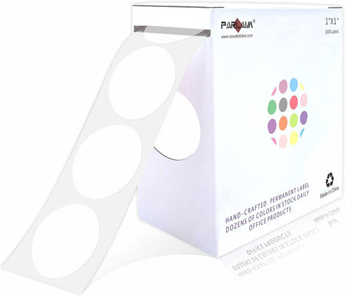 PARLAIM 1" White Round Color Coding Dot Labels on a Roll, 1000 Stickers