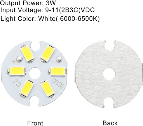 MECCANIXITY COB LED Light Chip Bead 3W 120lm 6000-6500K, 23mm 9-11VDC Energy Saving Bulb, 10Pcs