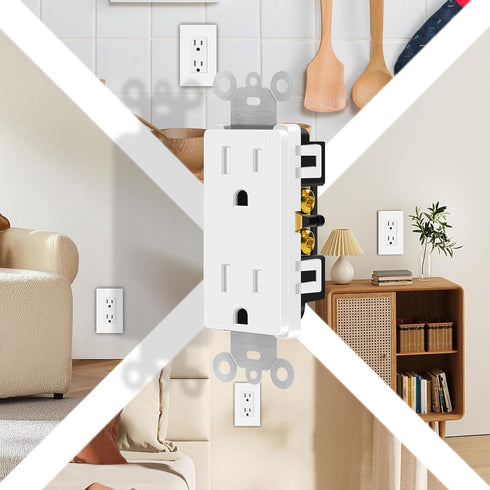 Greencycle 4 Pack White 110V Outlet, 15 Amp Decora Tamper Resistant, 5-15R, 3 Wire Square Wall Plug, Residential