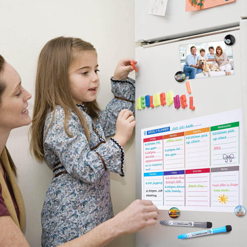 Pubell Magnetic Fridge Calendar Whiteboard Set (3-Pack) with Monthly, Weekly, Shopping List, Markers