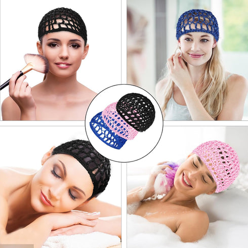 Gjinxi 3-Pack Breathable Nylon Mesh Hair Nets for Women Soft Crochet Snood Cap for Sleeping, Salon, Shower & Food