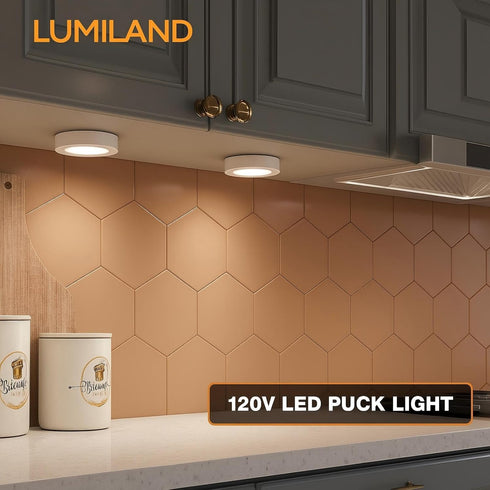 LUMILAND (2.7Wx3) (4000K), Wired LED Puck Lights Plug-in Lighting Natural White LED Cabinet Light for Kitchen Can Be