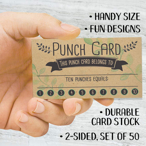 Punch Cards for Loyalty Rewards – Set of 50 Blank Vouchers for Small Business, Coffee Shop, Salon Promotions