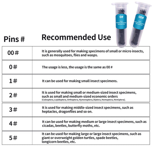 350 Pcs Stainless Steel Insect Pins in 7 Sizes, Specimen Entomology Pins for School Lab Butterfly Collectors with Vials