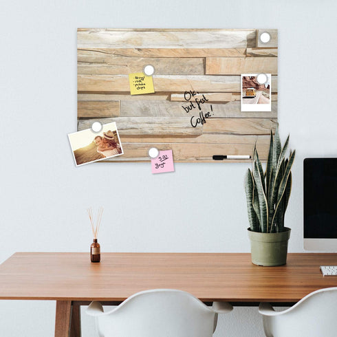 Navaris Magnetic Dry Erase Board 16 x 24 inches, Decorative White Board with 5 Magnets and Marker - Stone Wall