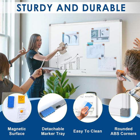 Whiteboard Hanging Magnetic Dry Erase Board, 30 x 20 Inches for Wall Mount, Office, Kitchen, Home