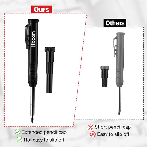 Hiboom Solid Carpenter Pencil Set with 7 Refills and Built-in Sharpener for Woodworking and Design