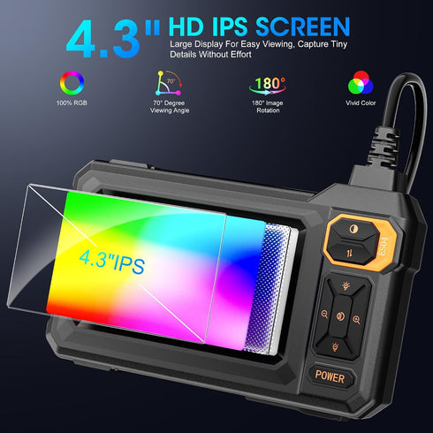 EASTBEAR 1080P 4.3" 16.5FT 8 IP67 Single-Lens Endoscope Camera with Light, Borescope Inspection Camera, IPS Screen
