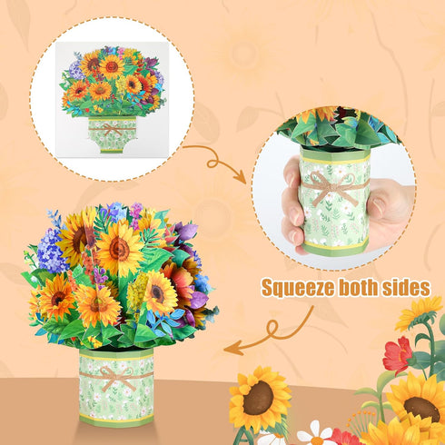 Ethanberg 3 Pack 3D 3D Paper Flower Pop Up Cards, Carnation Sunflower Lavender Flower Bouquet Greeting Cards, Flowers
