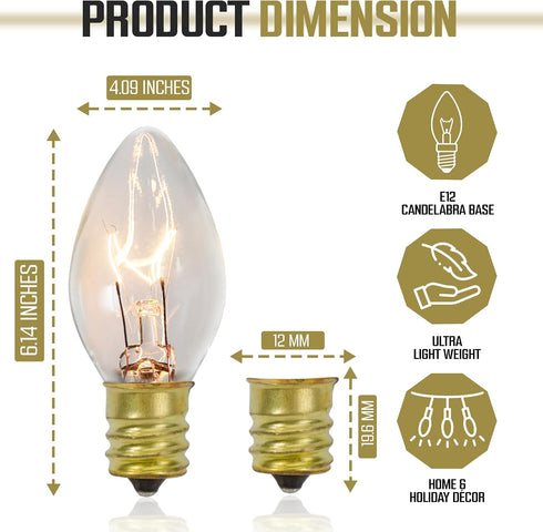 24-Count C7 Bulbs 5-Watt, Iconikal Night Light Candelabra Clear for Lamps Nightlights Lanterns String Lights