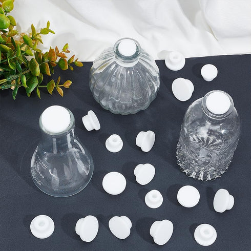 GORGECRAFT 20PCS White Rubber Bottle Stopper, Reusable Replacement Silicone Plug for 15mm to 20mm Bottles