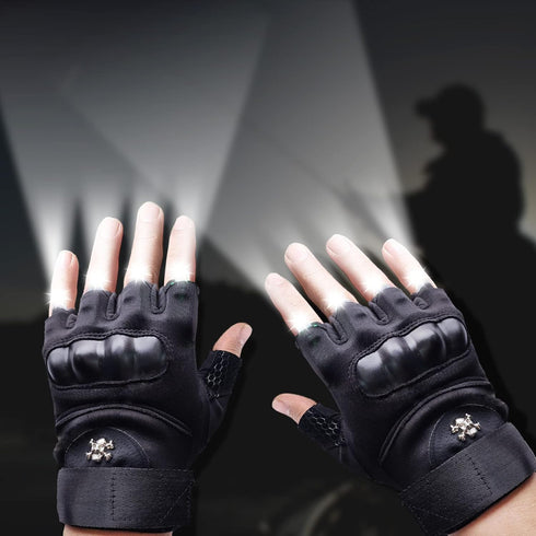 Cyuanxgr 8 LED Flashlight Gloves, Half Finger Lighted Gloves Gifts for Men Women, Flashlight Gloves with LEDs Stocking