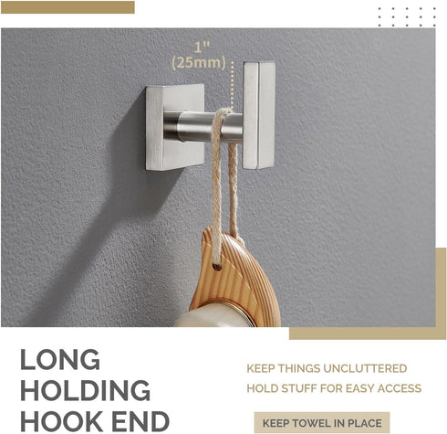 Angle Simple Bathroom Towel Hook, SUS304 Stainless Steel Single Shower Hanger, Brushed Nickel