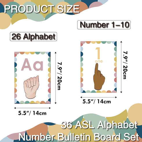 YIYDONG Sign Language Bulletin Board Letters, 36 ASL Alphabet Learning Cards Set for Classroom Decor