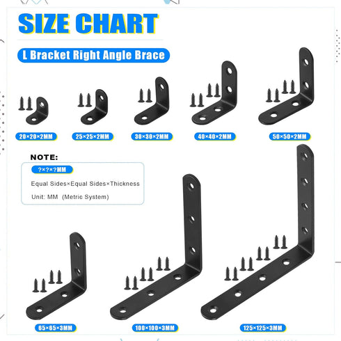 Glarks 20 Set 30mm (30x30x2mm) Black L Bracket Right Angle Corner Brace Joint Fastener for Wood Chair Bookshelf Board