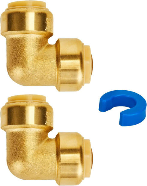 SUNGATOR 3/4-Inch PEX Elbow, Push Fit 90-Degree Plumbing Fitting with Disconnect Clip, 2-Pack, No Lead Brass