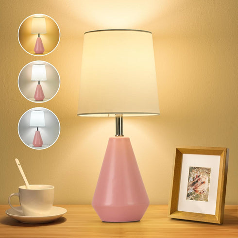 3 Temperatures15.5" Small Bedside Table Lamp for Bedroom - Reading Desk Lamp with Color Nightstand Ceramic Lamp