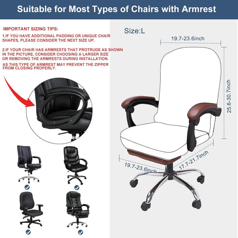 NeColorLife Stretchable Office Chair Cover with Armrest Covers, Large Size, Black, Thick Checked Jacquard